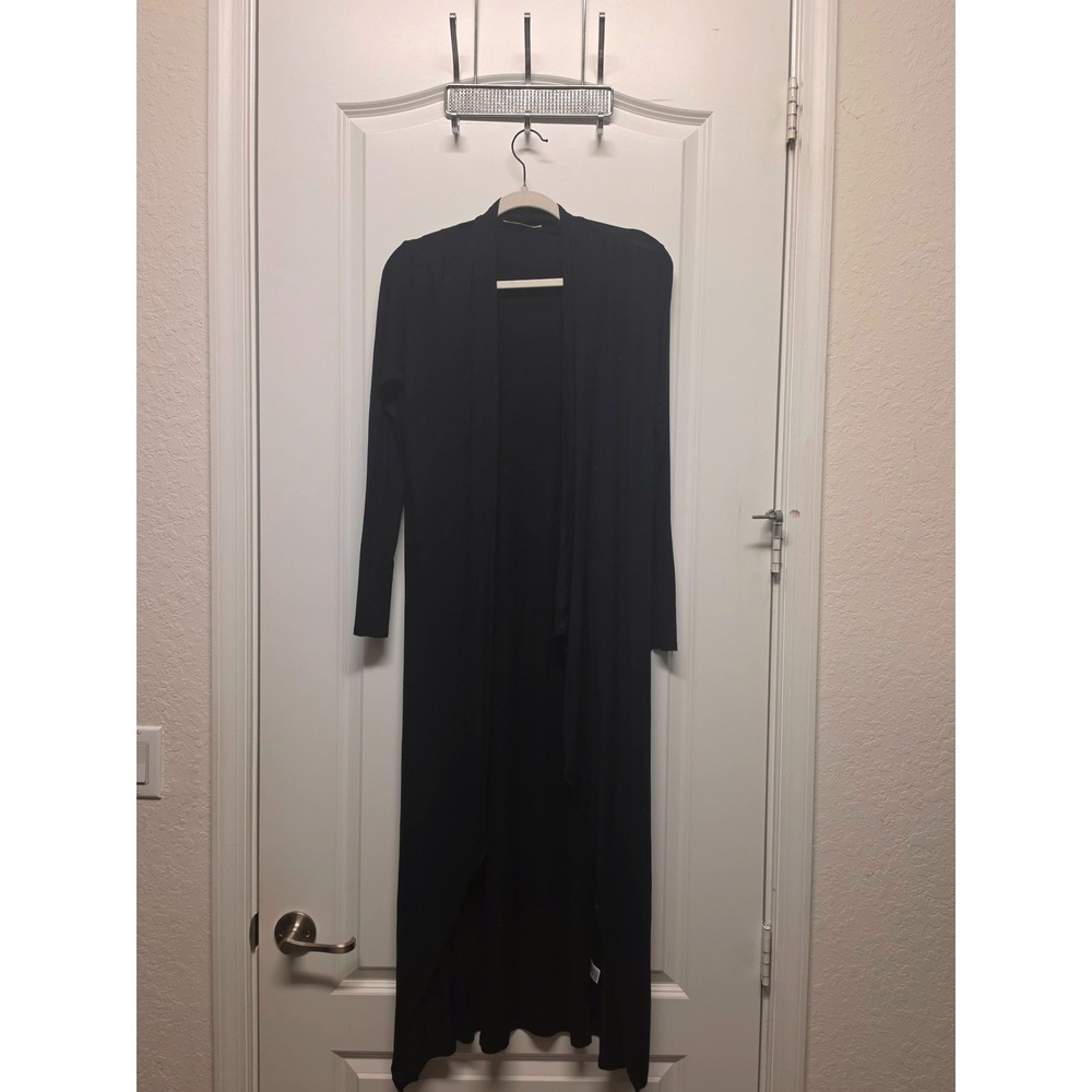 Heart Hips Black Duster Cardigan Open Front Maxi Long Sleeve Size M